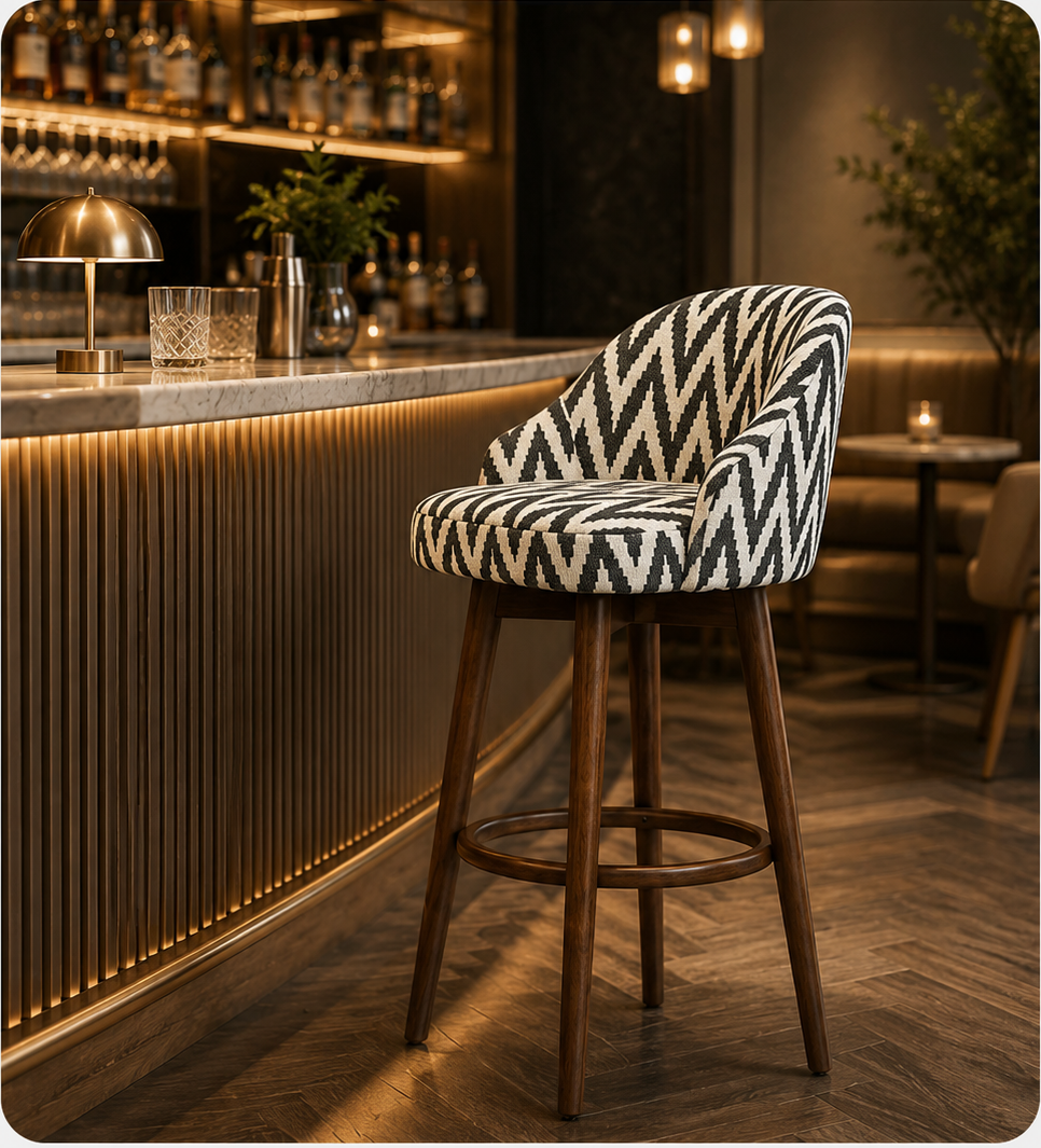 Cafe and bar chair in a warmly lit hospitality setting